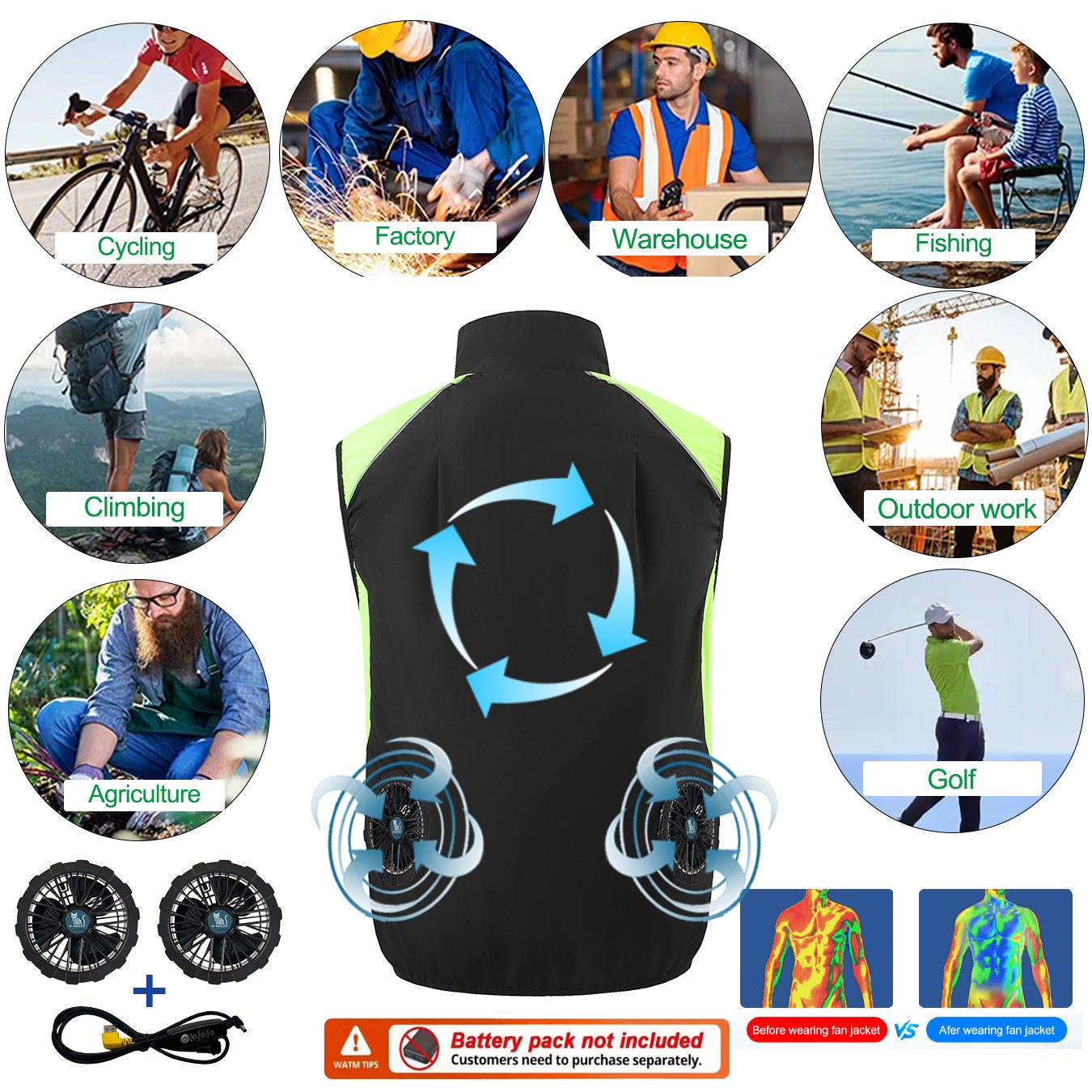 USB Cooling Fan Vest Summer Ai - đánh giá và giá Outdoor Power Not Working